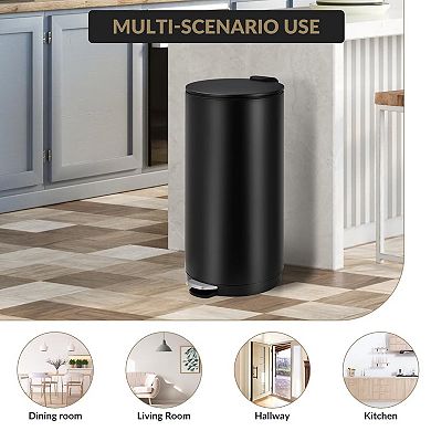 8 Gallon Round Trash Can with Soft-Close Lid and Foot Pedal Compact Kitchen Trash Can