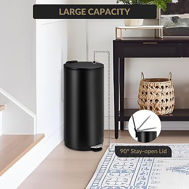 8 Gallon Round Trash Can with Soft-Close Lid and Foot Pedal Compact Kitchen Trash Can