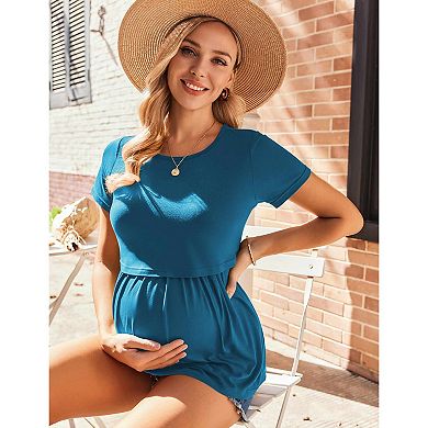 Ekouaer Womens Nursing Tops 3 Packs Nursing Shirts Short Sleeve Double Layer Maternity