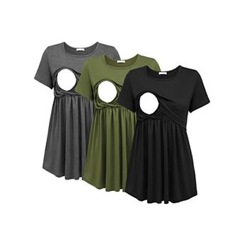 Ekouaer Womens Nursing Tops 3 Packs Nursing Shirts Short Sleeve Double Layer Maternity