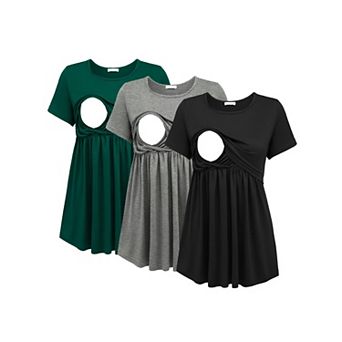 Ekouaer Womens Nursing Tops 3 Packs Nursing Shirts Short Sleeve Double Layer Maternity