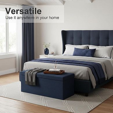Foldable Storage Ottoman Bench Linen-Look Tufted 660lb Capacity