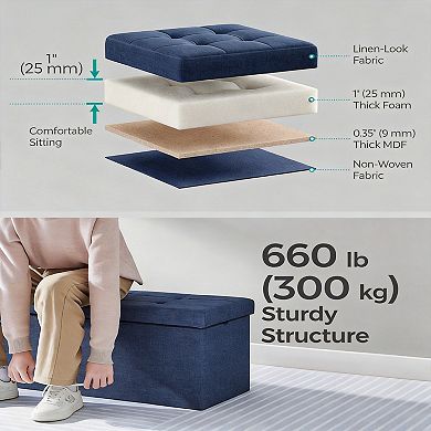 Foldable Storage Ottoman Bench Linen-Look Tufted 660lb Capacity