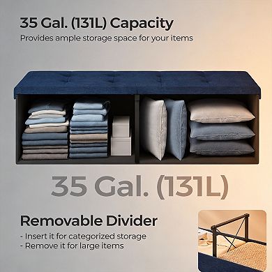 Foldable Storage Ottoman Bench Linen-Look Tufted 660lb Capacity