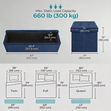 Foldable Storage Ottoman Bench Linen-Look Tufted 660lb Capacity
