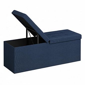 Foldable Storage Ottoman Bench Linen-Look Tufted 660lb Capacity