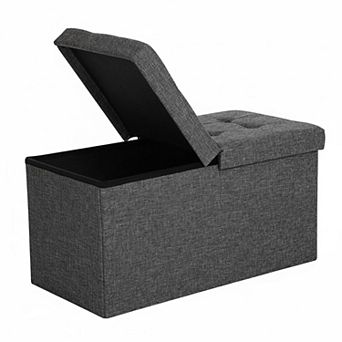Foldable Storage Ottoman Bench Linen-Look Tufted 660lb Capacity