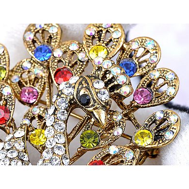 Womens Gold Silver Multicolored Rhinestones Colorful Peacock Bird Brooch Pin