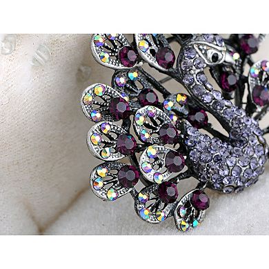 Womens Gold Silver Multicolored Rhinestones Colorful Peacock Bird Brooch Pin