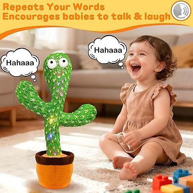 Interactive Toys Dancing Talking Cactus Toy, Singing Musical Record Repeat What You Say Light Up Toy