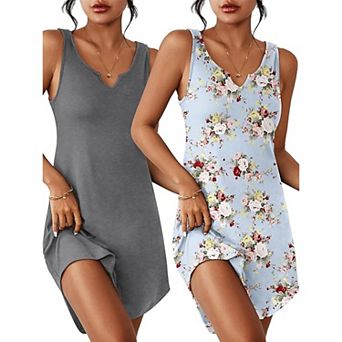 Ekouaer Two Pack Women Sleep Shirts V Neck Tank Nightdress Nightgown Soft Pajama Lounge Dress