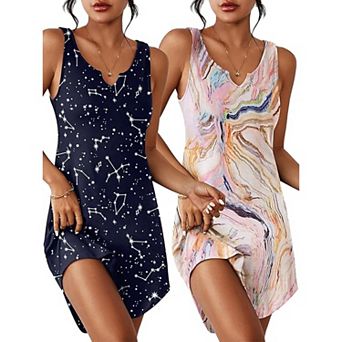 Ekouaer Two Pack Women Sleep Shirts V Neck Tank Nightdress Nightgown Soft Pajama Lounge Dress