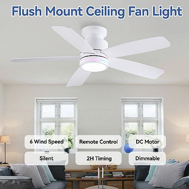 Flush Mount Ceiling Fan with RGB LED Light and Remote APP Control,5 Reversible Blades, 3CCT Dimmable