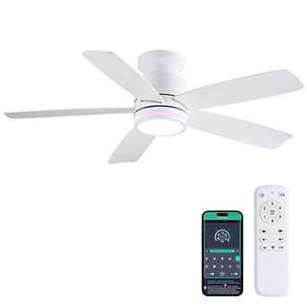 Flush Mount Ceiling Fan with RGB LED Light and Remote APP Control,5 Reversible Blades, 3CCT Dimmable