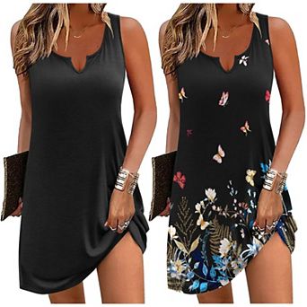 Ekouaer Nightgowns Two Pack Tank Night Gown Sleep Shirt V Neck Soft Night Shirt Ladies Sleep Dress