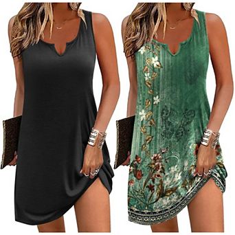 Ekouaer Nightgowns Two Pack Tank Night Gown Sleep Shirt V Neck Soft Night Shirt Ladies Sleep Dress