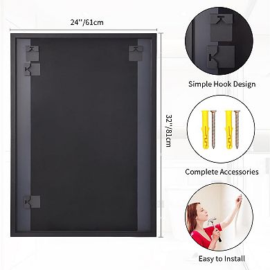 KSIZUIS 24"x32" Black Rectangle Vanity Mirror with Aluminum Frame - Hangs Horizontal/Vertical