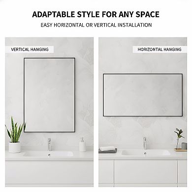 KSIZUIS 24"x32" Black Rectangle Vanity Mirror with Aluminum Frame - Hangs Horizontal/Vertical