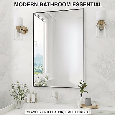 KSIZUIS 24"x32" Black Rectangle Vanity Mirror with Aluminum Frame - Hangs Horizontal/Vertical