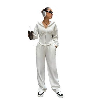 Women's Set Zip Up Hoodies Long Sleeve Sweatshirt with Wide Leg Baggy Casual Sweat Pants