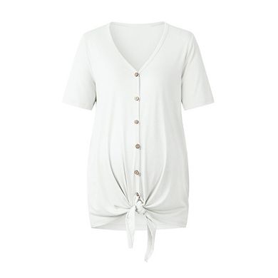 Women V Neck Button Down Maternity Top Short Sleeve Casual Pregnancy Blouses Summer Maternity Shirt