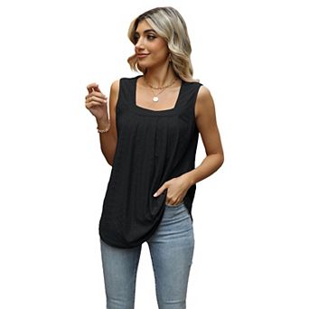 Women's Tank Tops Square Neck Sleeveless Beach Vacation Clothes Loose Fit Solid Casual Summer Tops