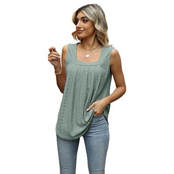 Women's Tank Tops Square Neck Sleeveless Beach Vacation Clothes Loose Fit Solid Casual Summer Tops