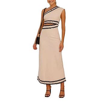 Women's Elegant One-Shoulder Maxi Dress Scalloped Trim Cutout Waist Cocktail Evening Dress