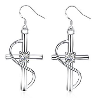 Women's Cross Snake Wrap Dangle Earrings Cubic Zirconia Religious Drop Earrings