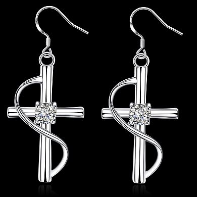 Women's Cross Snake Wrap Dangle Earrings Cubic Zirconia Religious Drop Earrings