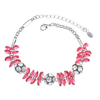 Silvery Tone Clump Floral Cluster Berry Crystal Bracelet Bangle
