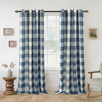 DriftAway Buffalo Plaid Blackout Curtains Linen Farmhouse Thermal Insulated Fabric