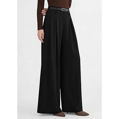 Women's Wide Leg Trousers Elastic High Waisted Pleated Slacks Flowy Business Work Palazzo Pants