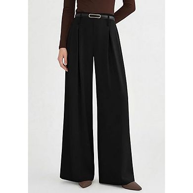 Women's Wide Leg Trousers Elastic High Waisted Pleated Slacks Flowy Business Work Palazzo Pants
