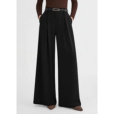 Women's Wide Leg Trousers Elastic High Waisted Pleated Slacks Flowy Business Work Palazzo Pants