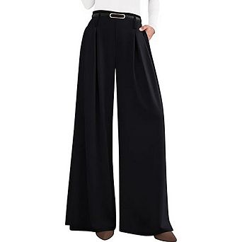 Women's Wide Leg Trousers Elastic High Waisted Pleated Slacks Flowy Business Work Palazzo Pants