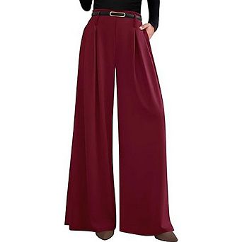 Women's Wide Leg Trousers Elastic High Waisted Pleated Slacks Flowy Business Work Palazzo Pants