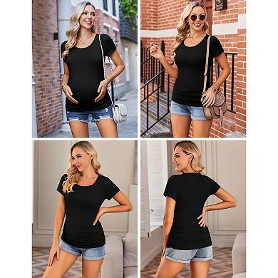 Ekouaer Maternity Shirts Short Sleeve 3 Pack Side Ruched Pregnancy Top Mama Clothes