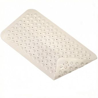 KSIZUIS TPE Non-Slip Bathtub Mat - 15"x27.5" Beige with Suction Cups & Drain Holes for Shower Safety