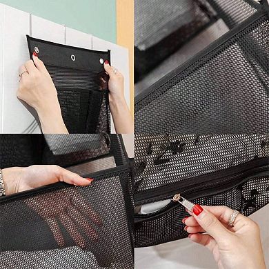 Multi-Scene Hanging Mesh Laundry Basket with 4 Pockets and Main Compartment