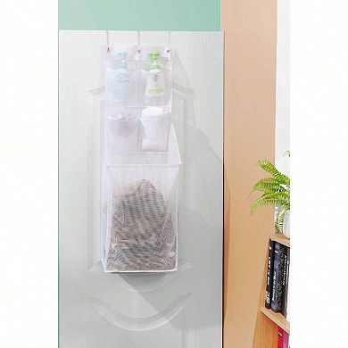 Multi-Scene Hanging Mesh Laundry Basket with 4 Pockets and Main Compartment