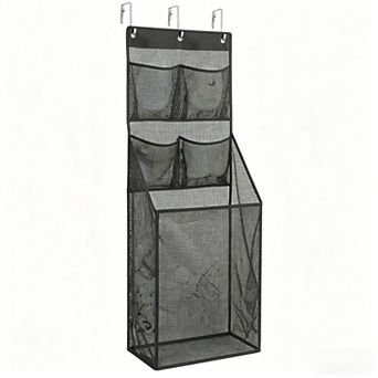 Multi-Scene Hanging Mesh Laundry Basket with 4 Pockets and Main Compartment