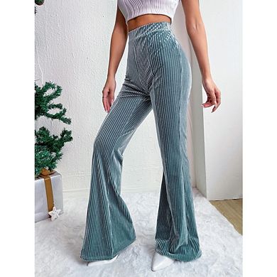 Women's High Waisted Flare Elastic Wide Leg Bell Trousers