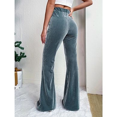 Women's High Waisted Flare Elastic Wide Leg Bell Trousers