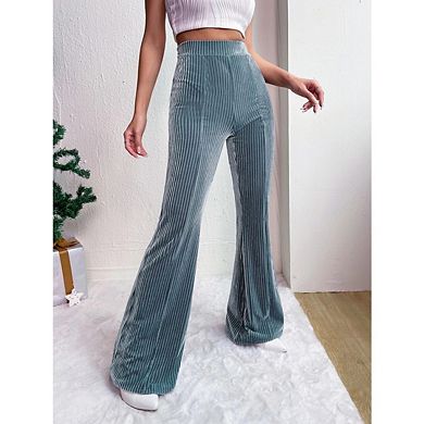 Women's High Waisted Flare Elastic Wide Leg Bell Trousers