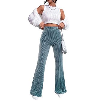 Women's High Waisted Flare Elastic Wide Leg Bell Trousers
