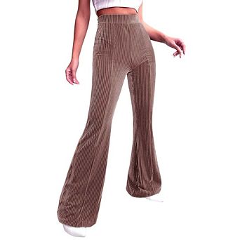 Women's High Waisted Flare Elastic Wide Leg Bell Trousers