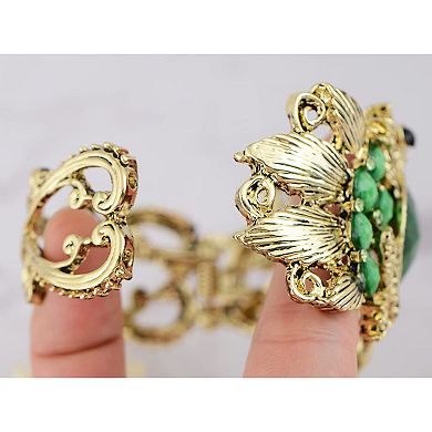 Golden Tone Emerald Green Crystal Rhinestone Frog Toad Bracelet Bangle Cuff