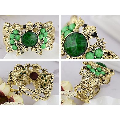 Golden Tone Emerald Green Crystal Rhinestone Frog Toad Bracelet Bangle Cuff