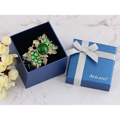 Golden Tone Emerald Green Crystal Rhinestone Frog Toad Bracelet Bangle Cuff